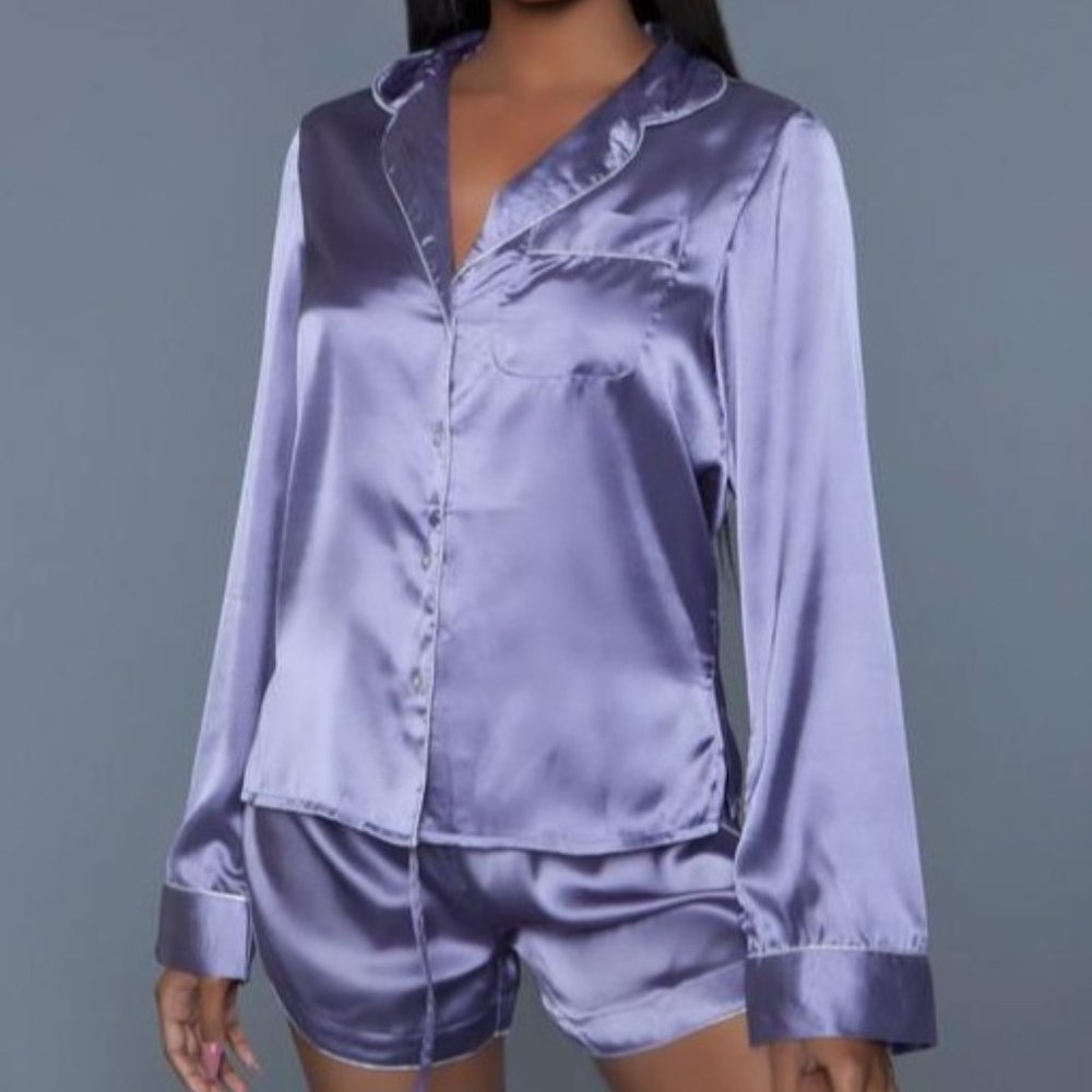 NWT- Long Sleeve Satin Pajama Short Set